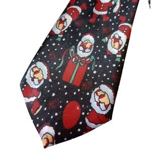 FunTyme Mens Christmas Santa Claus Gift Print Necktie Black Red Holiday Novelty
